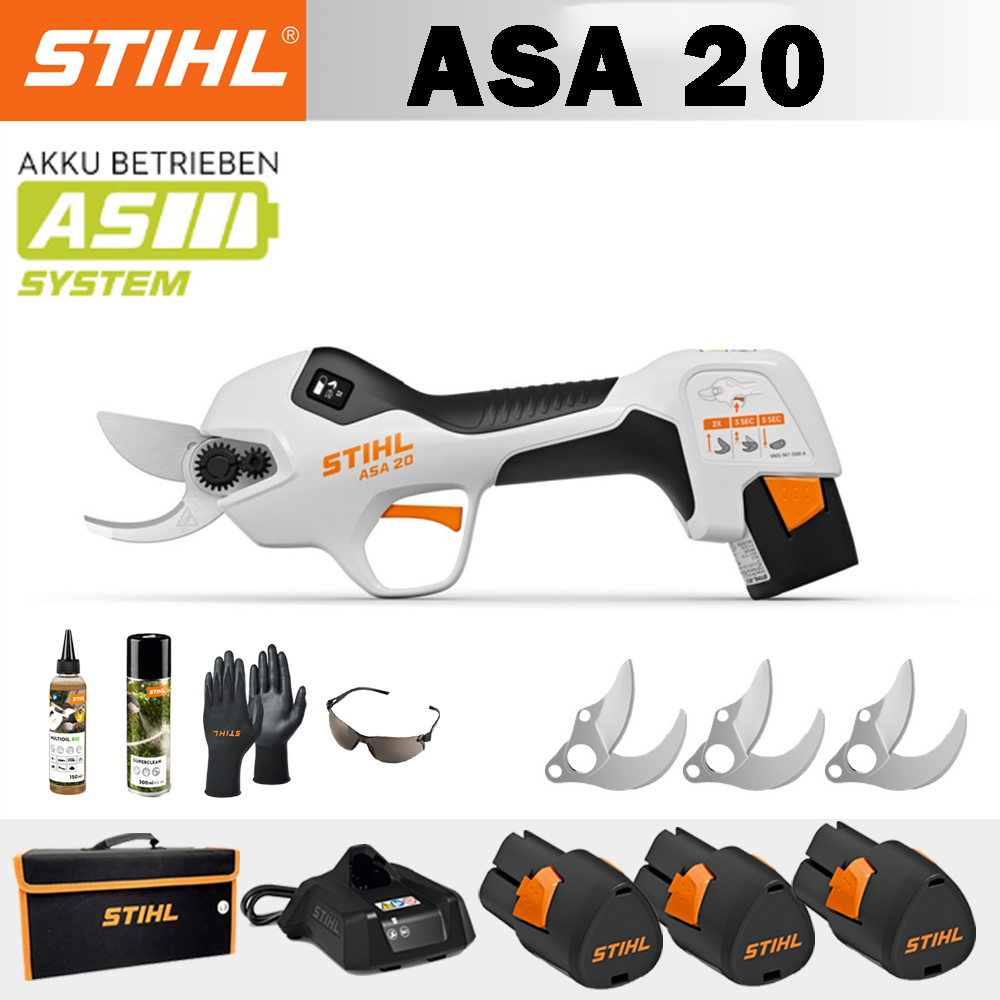 【STIHL】 ASA20*1, baterie litiu*3, cutie de depozitare*1, cap de tăiere*3, încărcător*1