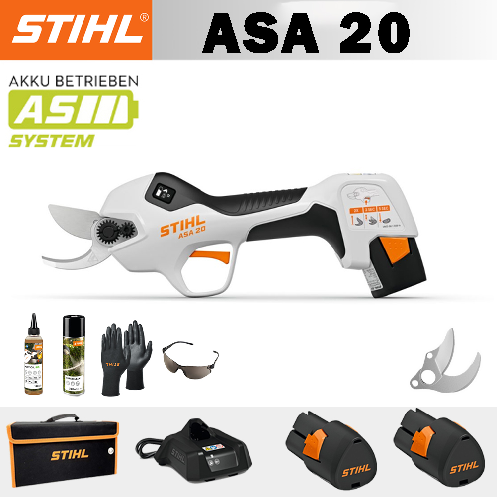 【STIHL】 ASA20*1, baterie litiu*2, cutie de depozitare*1, cap de tăiere*1, încărcător*1