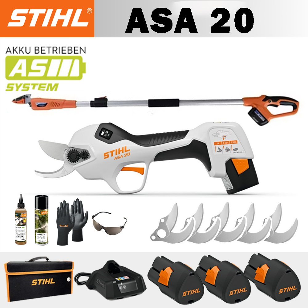 【STIHL】 ASA20*1, baterie cu litiu*3, cutie de depozitare*1, cap de tăiere*5, încărcător*1, tijă telescopică*1