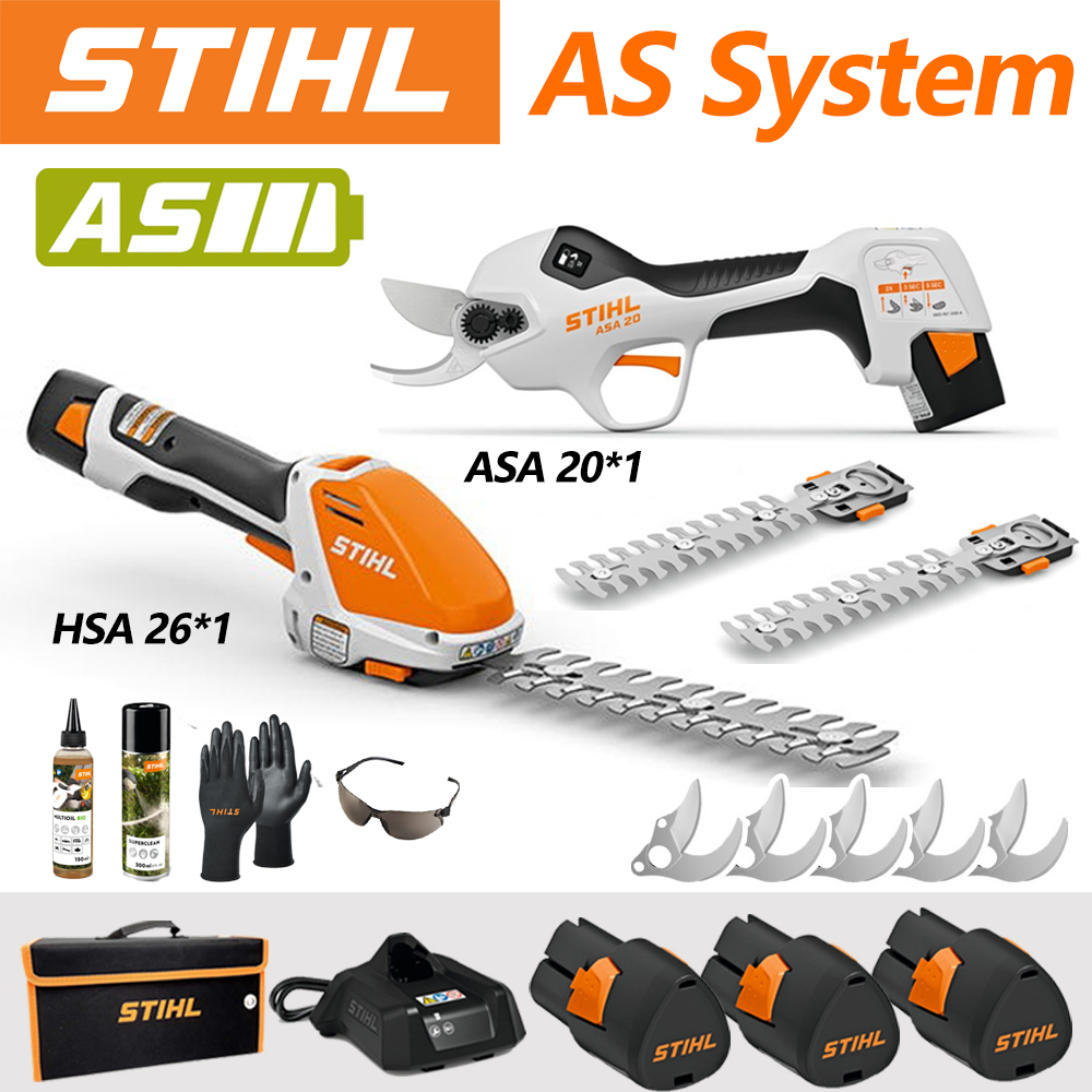 【STIHL】 Foarfece de tundere cu baterie litiu-ion ASA 20 + tuns gard viu cu baterie litiu-ion HSA 26