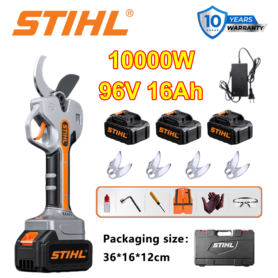 Foarfece de tăiat fără perii STIHL 10000W, afișaj digital LED, 50 de ore de viață a bateriei, baterie originală 96V 16Ah*3+încărcător+lamă din oțel carbon SK9*4+set de protecție+cutie de scule+garanție 10 ani